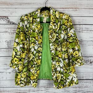 Womens Lavender & Honey Green Yellow Floral Open 3/4 Sleeve Blazer Jacket Sz 1X